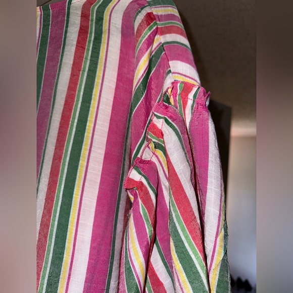 Notations Colorful Button Down Tie Blouse - Picture 3 of 8